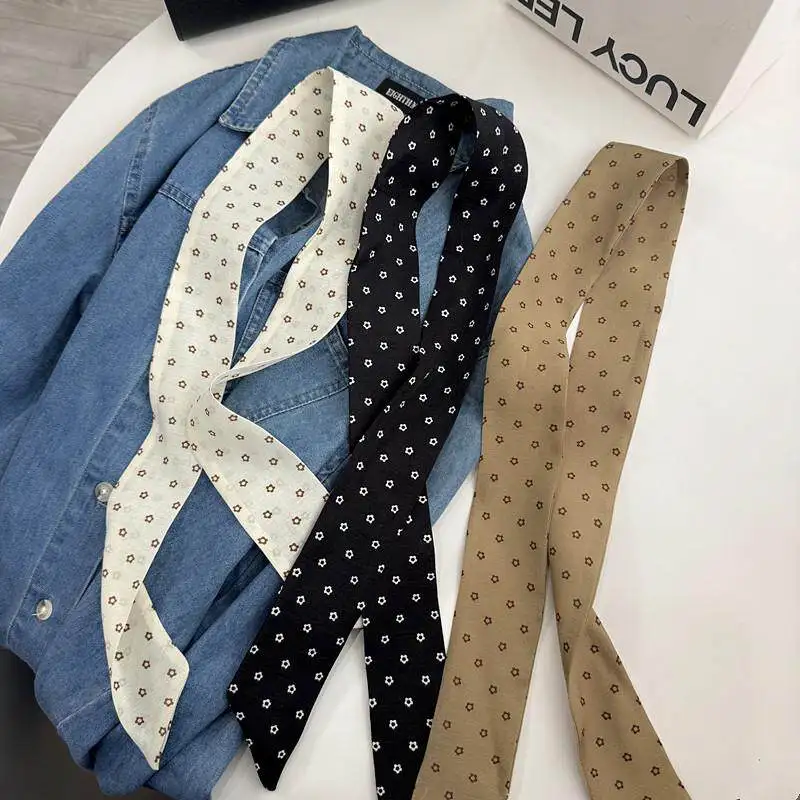 Women's Spring Summer Sky Silk Floral Polka Dot Long Scarf Thin Narrow Ribbon Headband New Style Scarf Accessory
