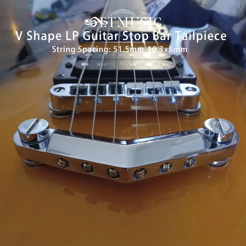 V Shape Guitar Stop Bar Tailpiece with Anchors and Studs Replacement Part Compatible with LP Style Guitar Black/Gold/Chrome