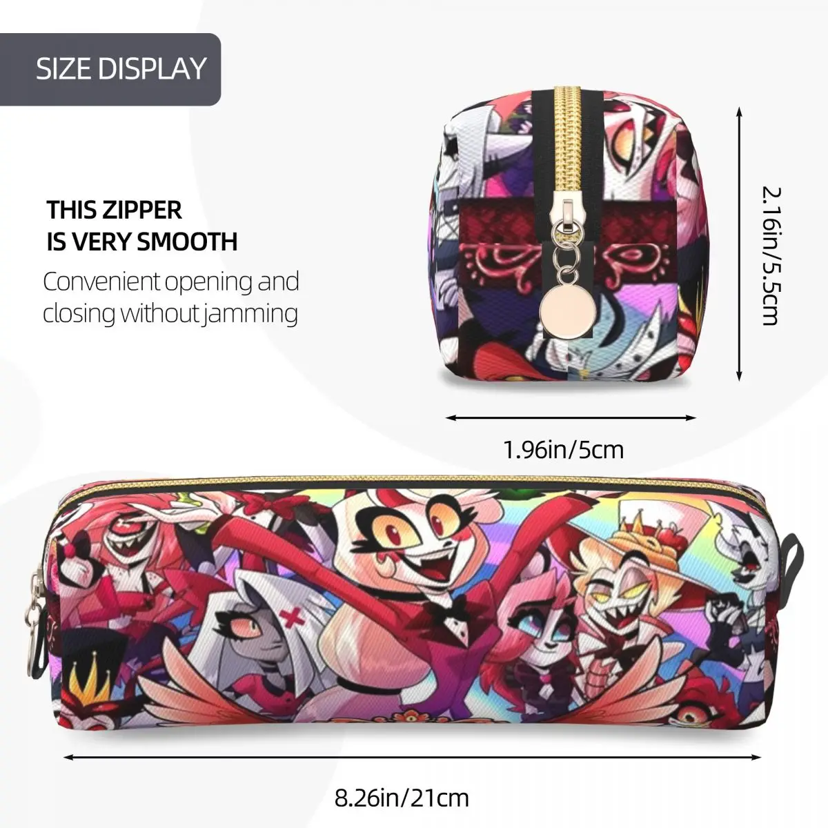 مقلمة كوميدية كرتونية عصرية من Helluva Boss حقائب أقلام رصاص للفتيات والأولاد ذات سعة كبيرة حقائب أقلام رصاص بسحاب للمدرسة