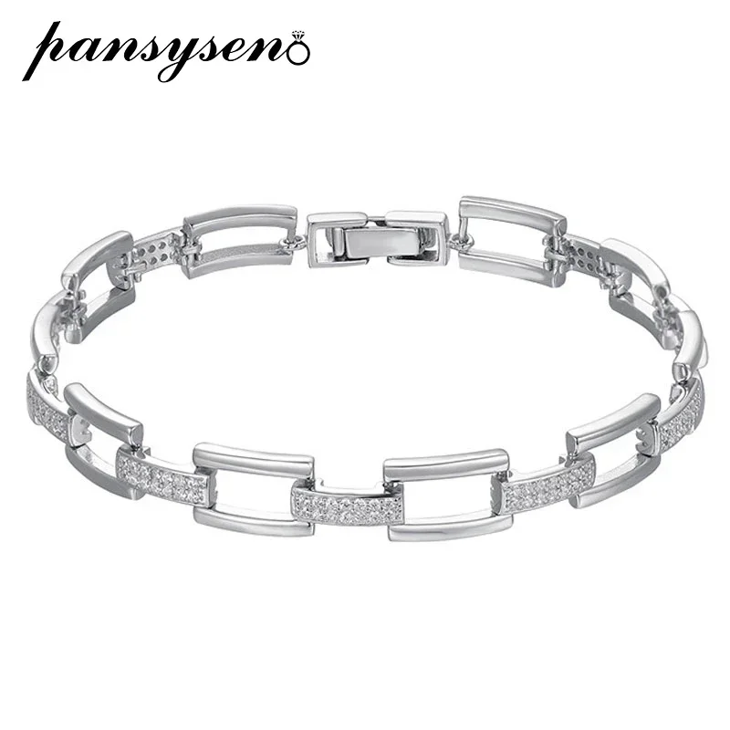 

PANSYSEN Hiphop Style 100% 925 Sterling Silver High Carbon Diamond Chain Charm Bracelets for Women Wedding Party Fine Jewelry