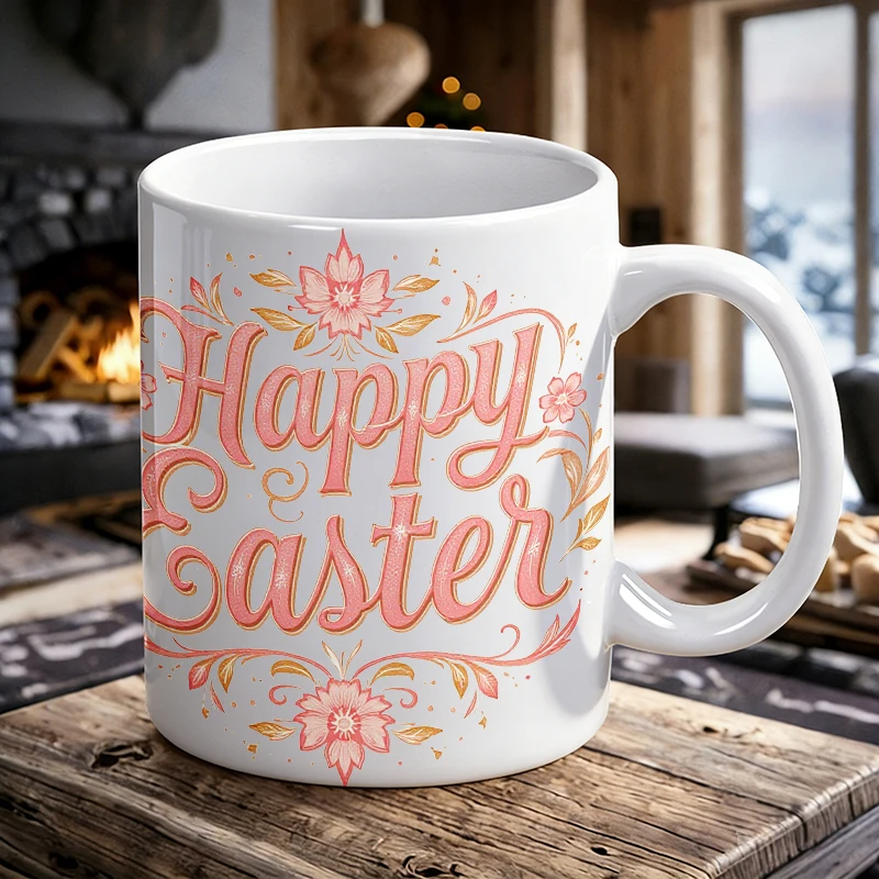 

1PCS 'Rose Gold' 'Happy Easter' Ceramic Cup, Coffee Cup, Milk Cup, Office Tea Cup, Drinking Cup, Fade-Resistant,Gift for Friends