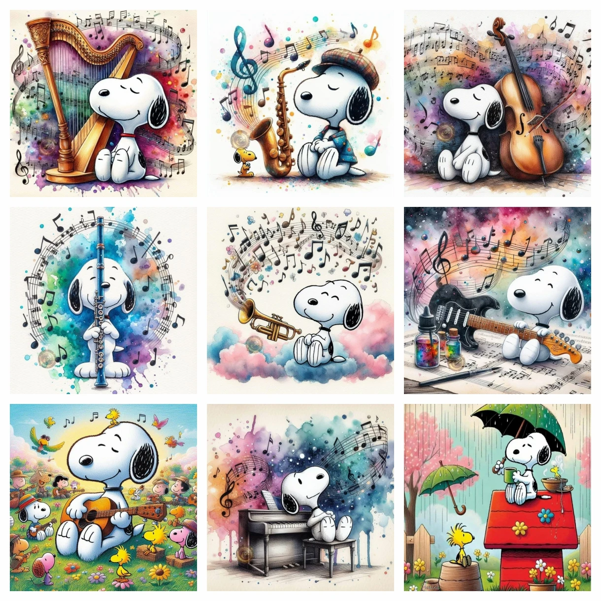 2024 New Cartoon Comics Musical Instrument Snoopy Diamond Painting DIY Full Cross Stitch Kit Mosaic Embroidery Home Decor Gift