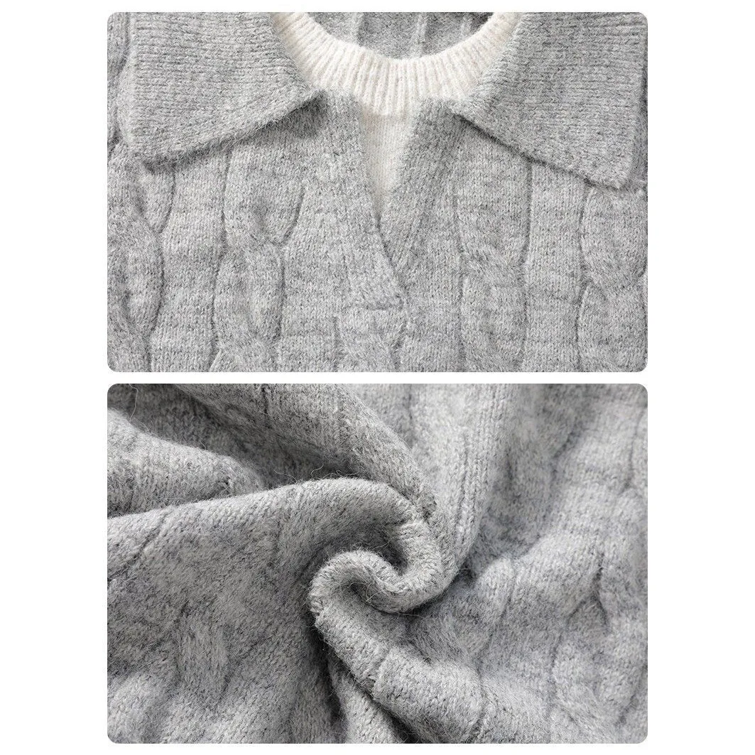 Fake two-piece POLO shirt V-neck twist knitted sweater men's autumn and winter business outer thread