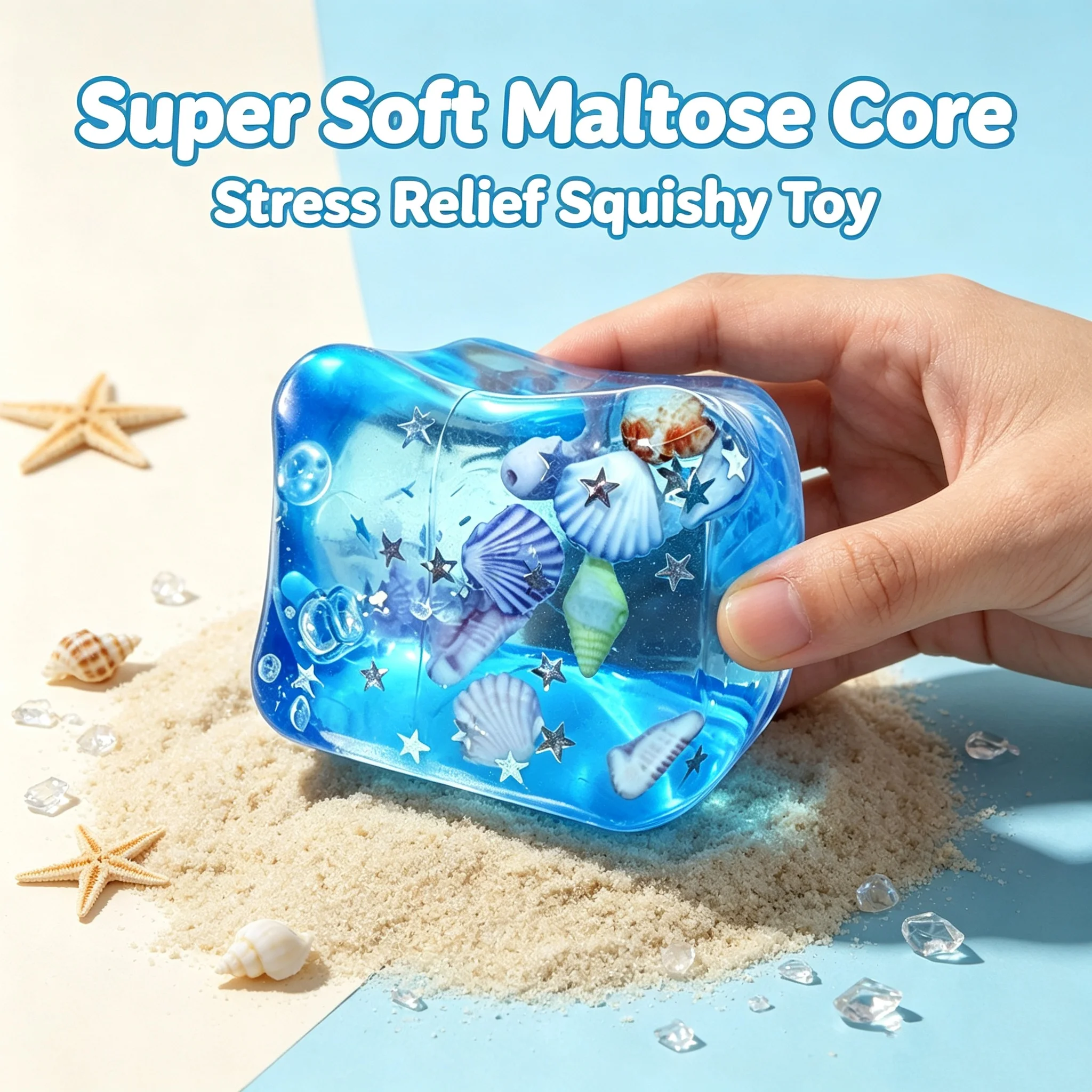 Pelotas antiestrés blandas de concha marina, cubos transparentes de malta con forma de estrella, juguete súper suave para apretar, alivio del estrés para adultos