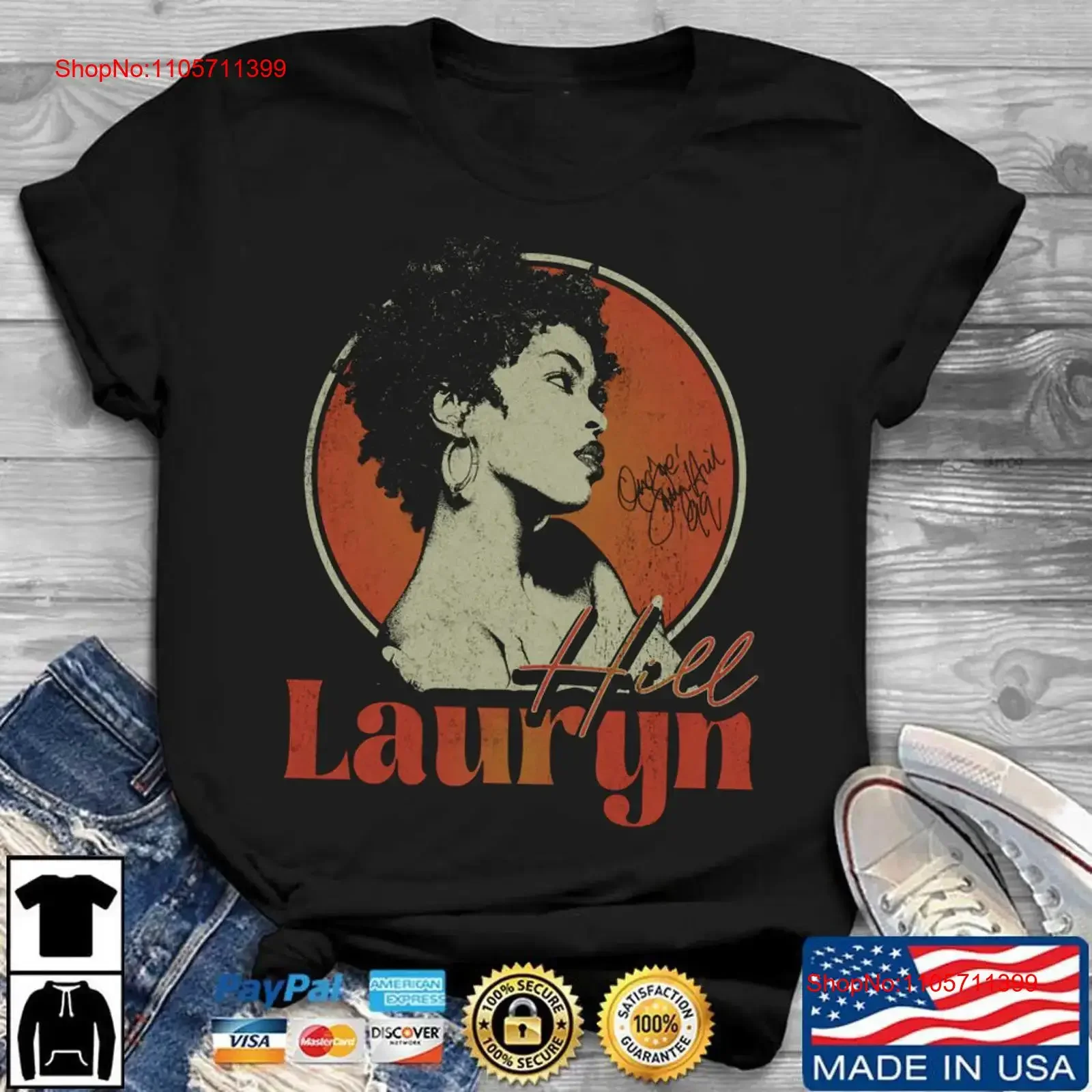 Lauryn Hill Fugees The Famous Vintage Retro Black ALl size shirt long or short sleeves vintage Washed homme Stylish