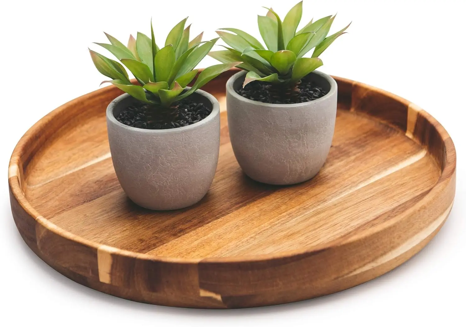 

Wood Tray 15.7"" Wide | Large Round Wooden Tray For Ottoman Or Coffee Table