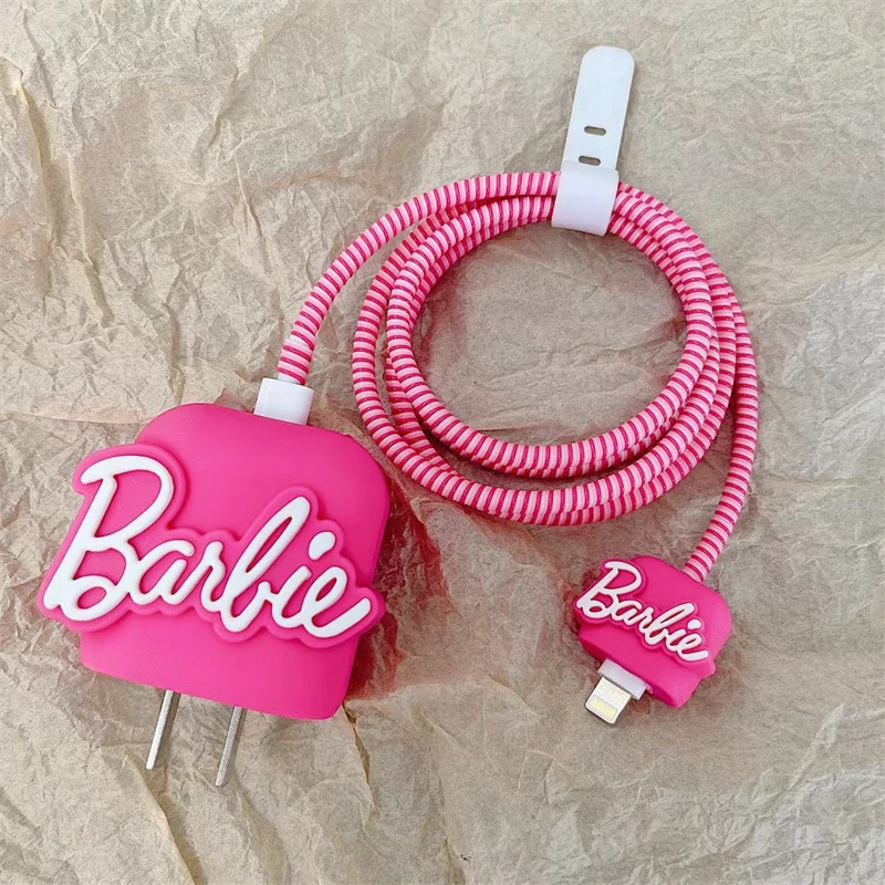 Fashion Barbie Pink Data Cable Protective Cover for Iphone 18/20W Girls Charger Head Protection Sleeve Case  Holiday Gifts