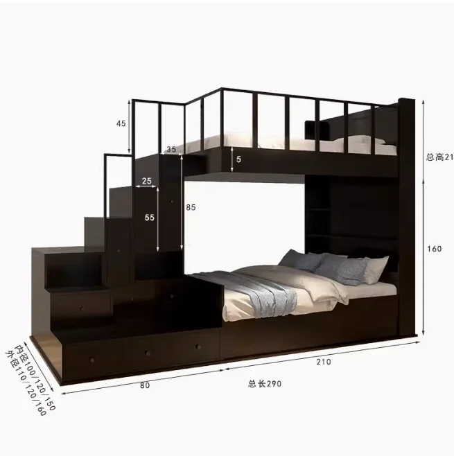 Multi-functional High-Low Bed Apartment Dormitory Double Bunk beds Modern simple lockers elevated beds