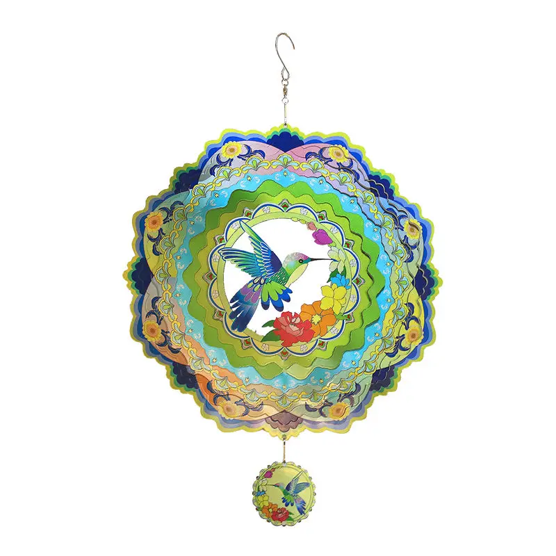 Hummingbird Wind Spinner Hanging for Outdoor Garden Decor Metal 3D Sculptures Kinetic Chime Spinners Yard Patio Art Ornaments