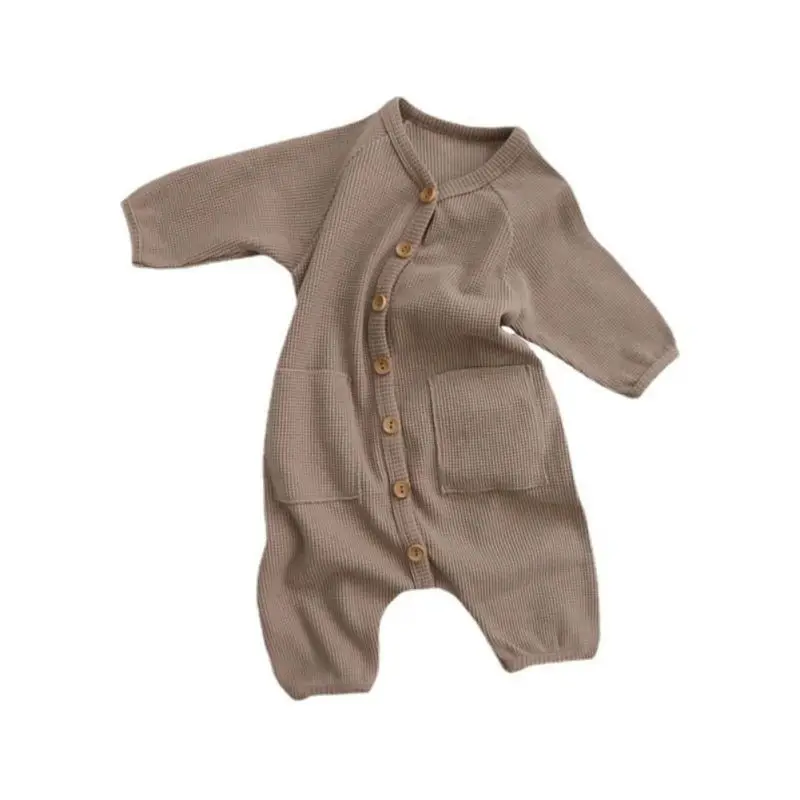 Jlong Autumn Toddler One piece Outfit Clothes 0-24 Months Newborn Baby Girl Knitting Romper Infant Boys waffle Jumpsuit