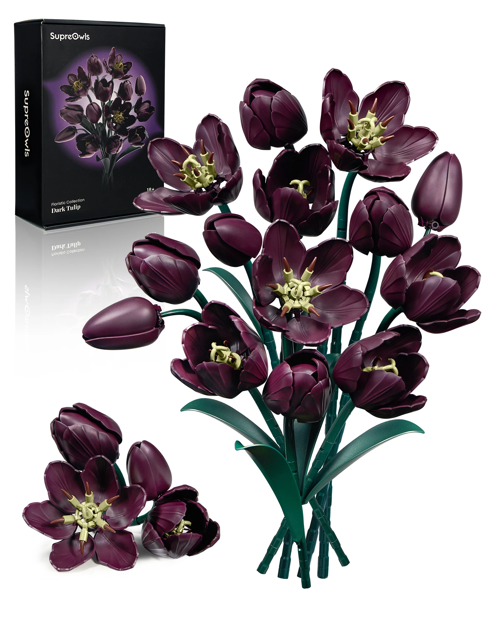 Tulip Rose Flowers Building Set Artificial Bouquet Floral Plants Home Room Decoration Mothers Day Birthday Gift for Adults Women