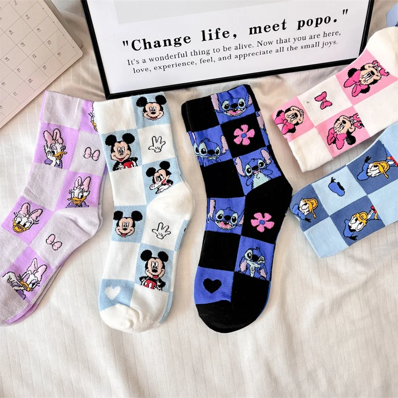 New Anime Stitch Socks Kawaii Mickey Mouse Minnie Daisy Cotton Socks Cartoon Woman Girl Children Fashion Socks regali per bambini