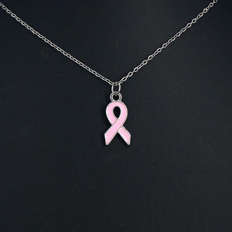 10PCS Lot Stainless Steel Chain with Yellow Pink Ribbon Hope Pendant Necklace Breast Cancer Awareness Jewelry Necklaces Colliers