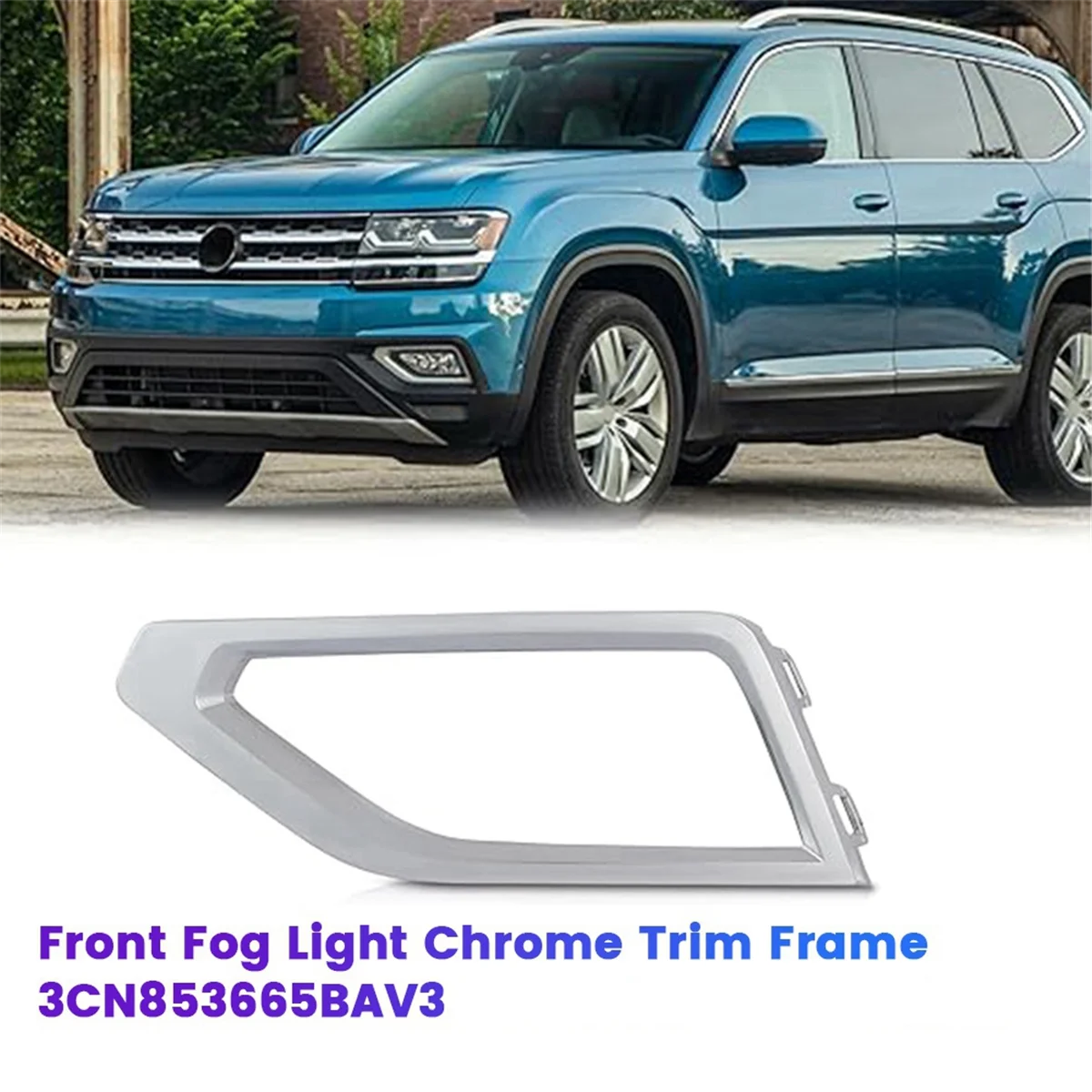 Left Front Fog Light Trim Frame 3CN853665BAV3 for Volkswagen Atlas 2018-2020 Car Fog Lamp Decorative Cover VW1038152