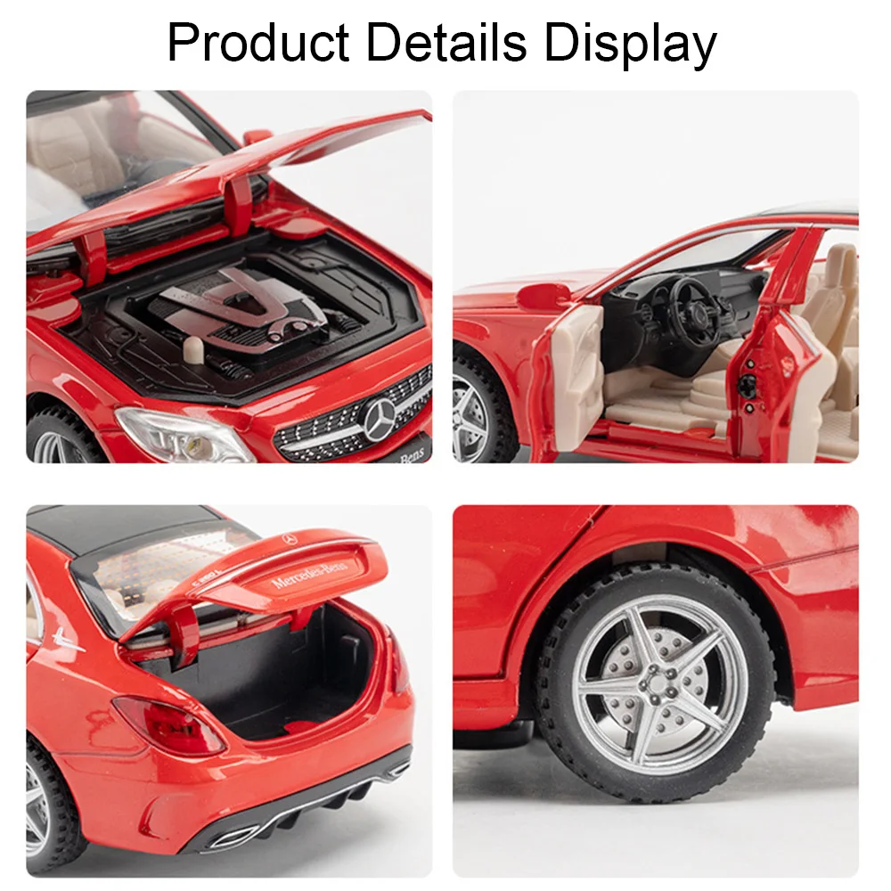 1:32 GT C260 Sports Car Model Toy Alloy Diecasting Doors Opened Pull Back Vehicle Models Sound Light Collection Gift for Boys