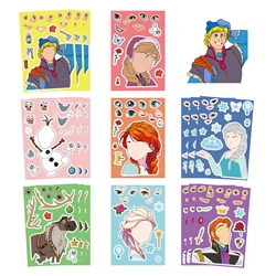 32Sheets Children DIY Puzzle Sticker Frozen Face Funny Anime Assemble Stickers Kids Toys Boys Girls Gifts