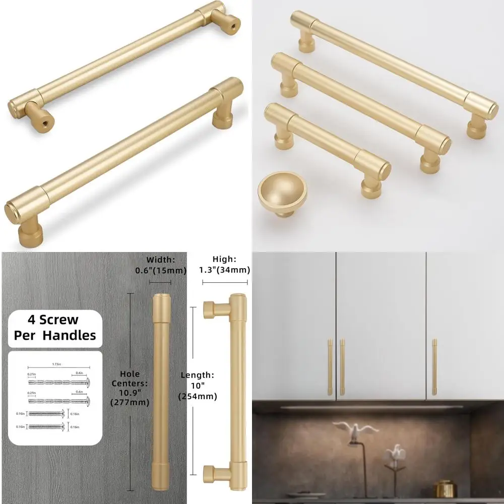 

Brushed Gold Cabinet Pulls 10 Inch Hole Centers - Kitchen Cabinet Handles Gold Drawer Pulls for Sleek Modern Look