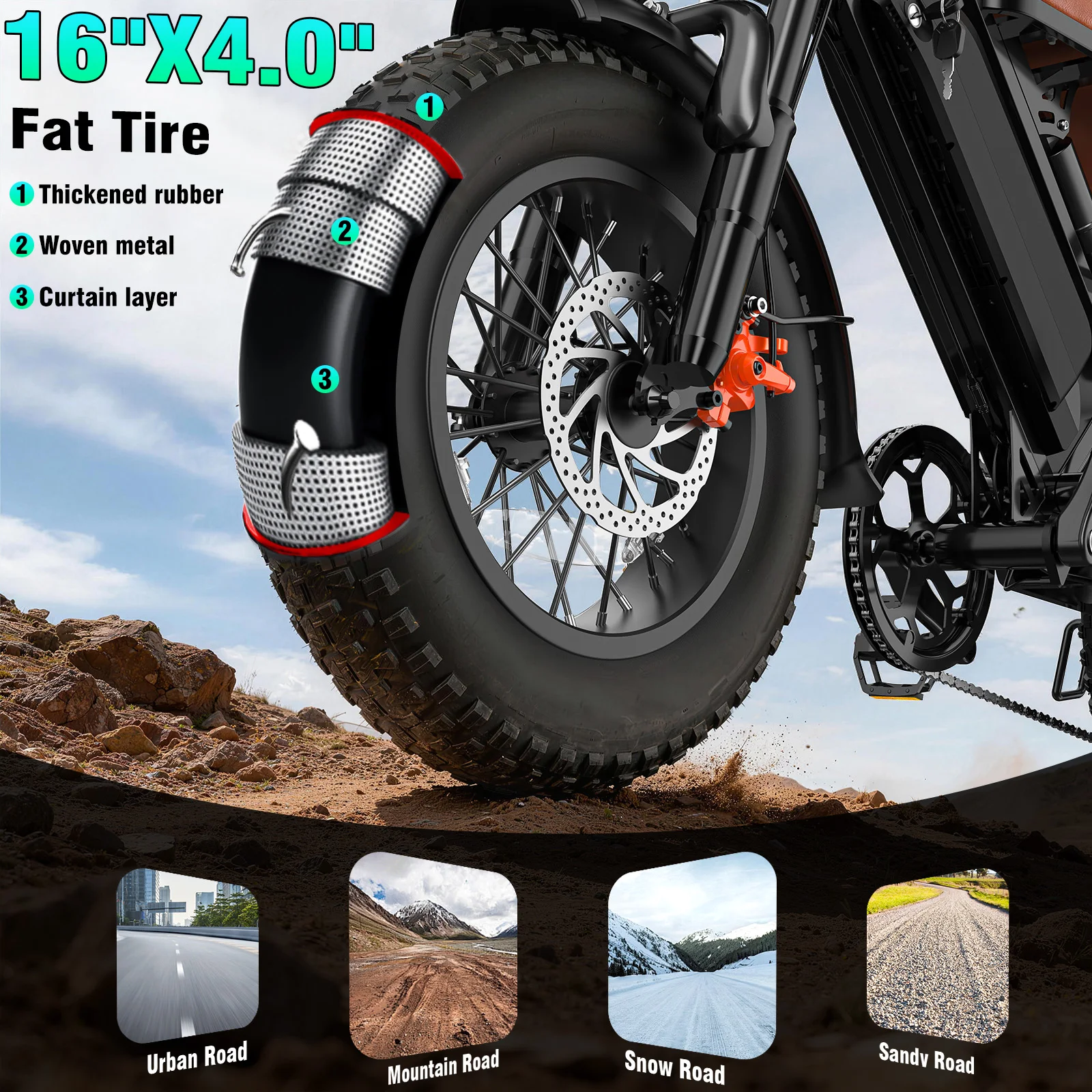 Motocicleta Elétrica Todo-Terreno de 1200W, Bicicleta Elétrica de Terra para Adultos 48V18Ah, 28MPH, 5 Velocidades Variáveis, Capacidade de Carga de 500LBS