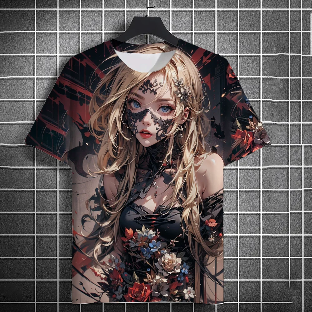 Fashion Summer Anime Girl 3D Print T-Shirts Streetwear Men Casual Oversized O-Neck Short Sleeved T Shirt Tees Tops Clothing