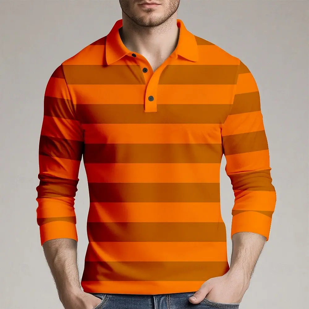 2025 Fashion Men's Horizontal Stripes Long Sleeve Polo Shirt Breathable Business Casual Top Slim Fit Quick Dry Multi Colors Fall