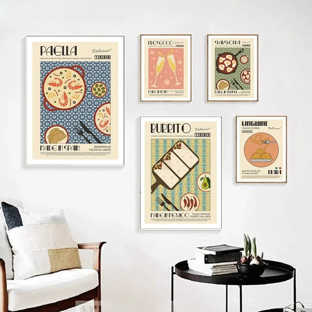 Moderne Küche Kochen Leinwand Malerei Wand Kunstdrucke Dekor Lustige Köstliche Lebensmittel Poster Burrito Pho Cartoon Retro Bar Bild