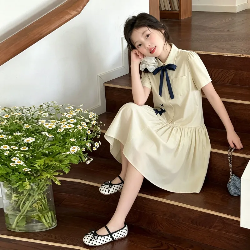 robe-d'ete-pour-filles-manches-courtes-imprime-dessin-anime-avec-nœud-papillon-vetements-pour-enfants-110-170cm-175-525kg-3-14-ans