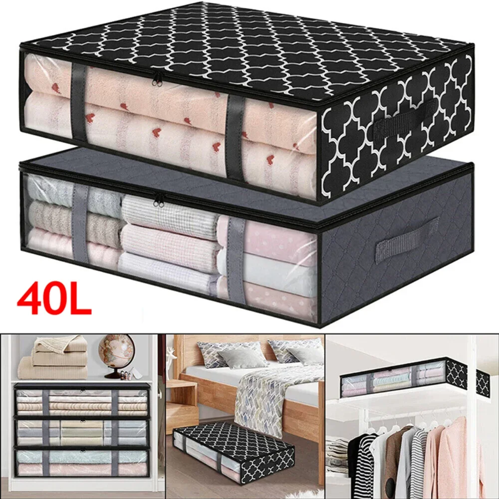 

40L Underbed Storage Bag Household Foldable Clothes Packing Organizer with Handle Dustproof Transparent Quilt Storage Bag