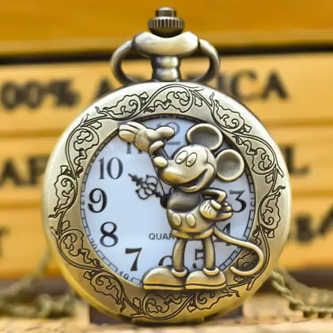Yeni Büyük Ajur Flap kuvars cep saati Animasyonlu Mickey Mouse Vintage Kolye Kolye Asılı Izle Çocuklar için Hediyeler