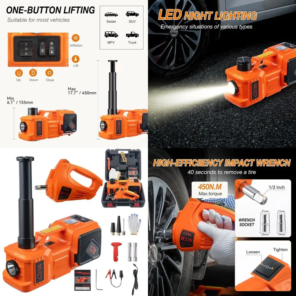 

Гидравлический домкрат на 5 тонн с комплектом для подкачки шин и ударным гайковертом, 12В, для легковых автомобилей, внедорожников, минивэнов и грузовиков