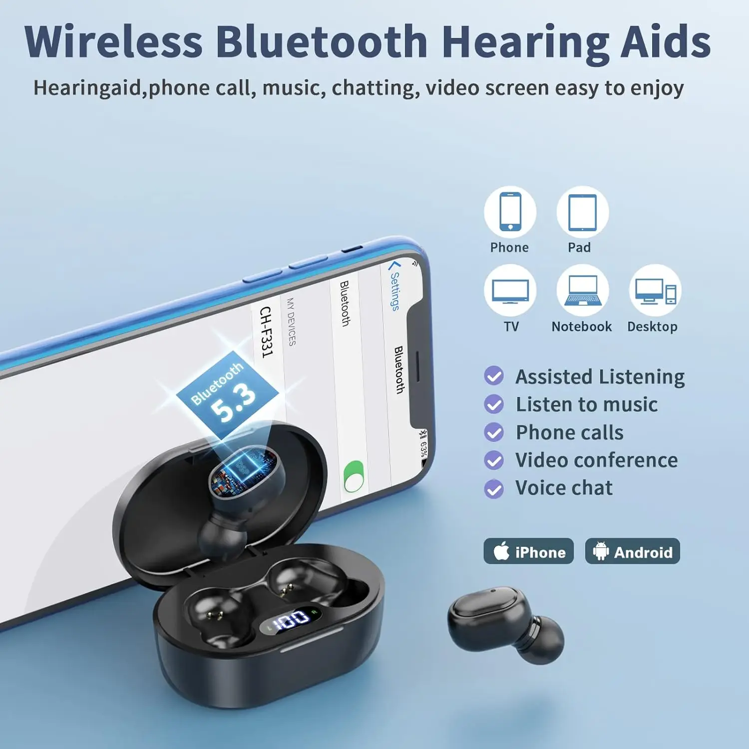 Hearing Aids For Deafness Elderly Bluetooth Digital Hearing Aid Rechargeable Sound Amplifier Smart Noise Reduction audifonos