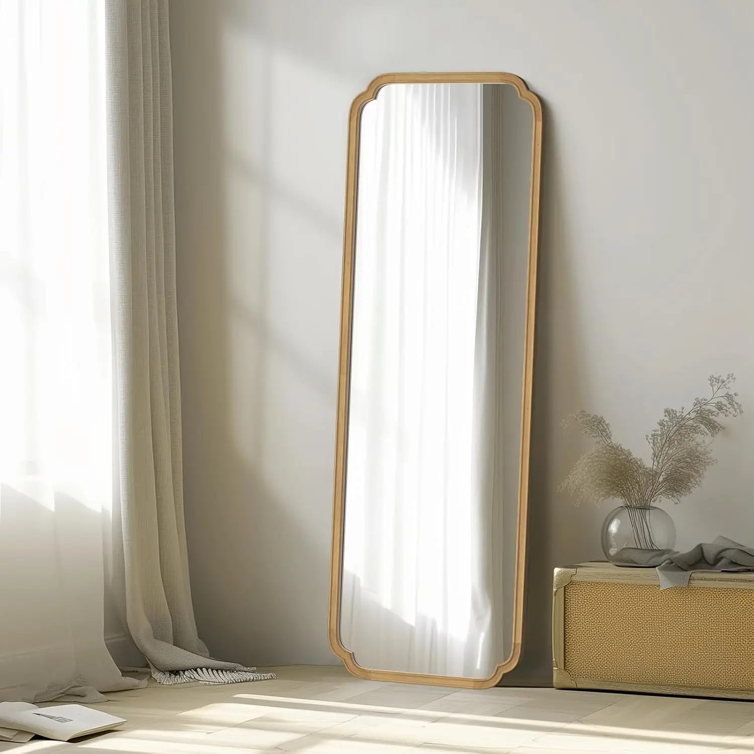 

65x22 Inch Full Length Mirror with Rustic Wood Frame, Wall Mount or Leaning Floor Mirror for Bedroom