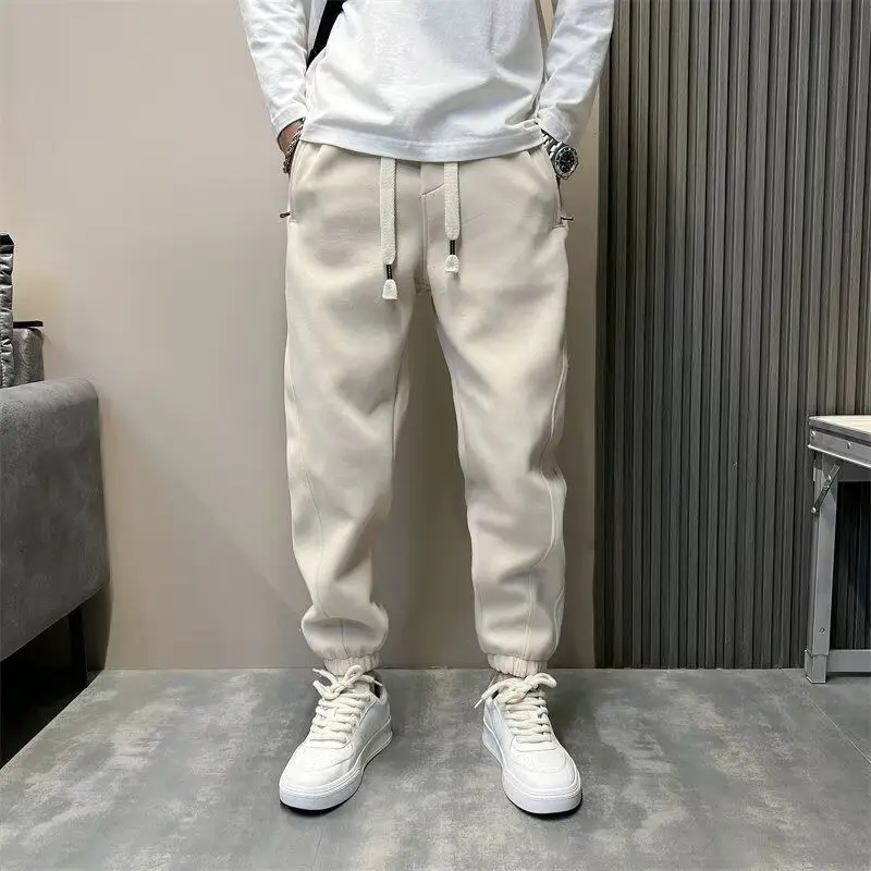 Mens High-End Slim Fit Solid Joggers Versatile Harem Sweatpants Spring Autumn Casual Pants
