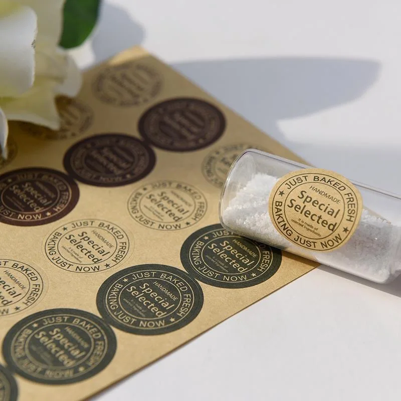 Custom. Factory in Stock Retro round Kraft Paper Two-Color English Lipstick Sealed Sticker Takeaway Sealing Adhesive Sticker