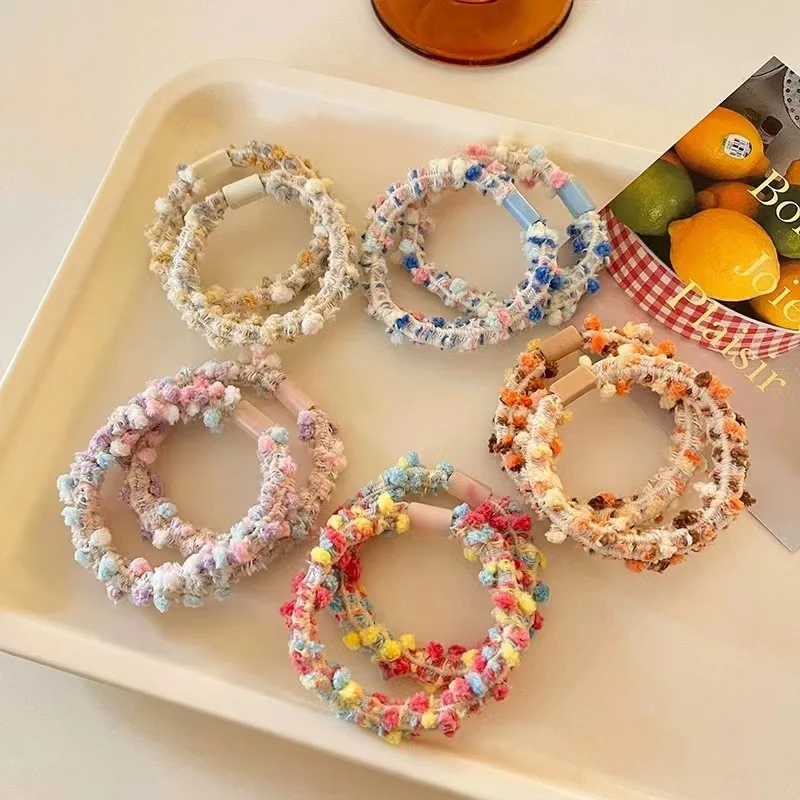 Colorful Polka Dot Fuzzy Hair Ties Ropes for Women High Elastic Hairbands Non-Damaging Rubber Bands Durable Children Hairbands