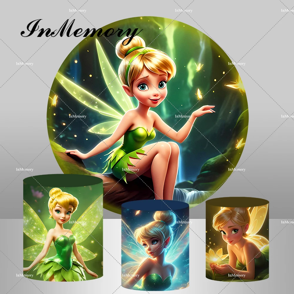 Fairy Tinkerbell Theme Circle Round Backdrop Cover for Girls Baby Shower Birthday Party Decoration Pedestal Covers Supplier