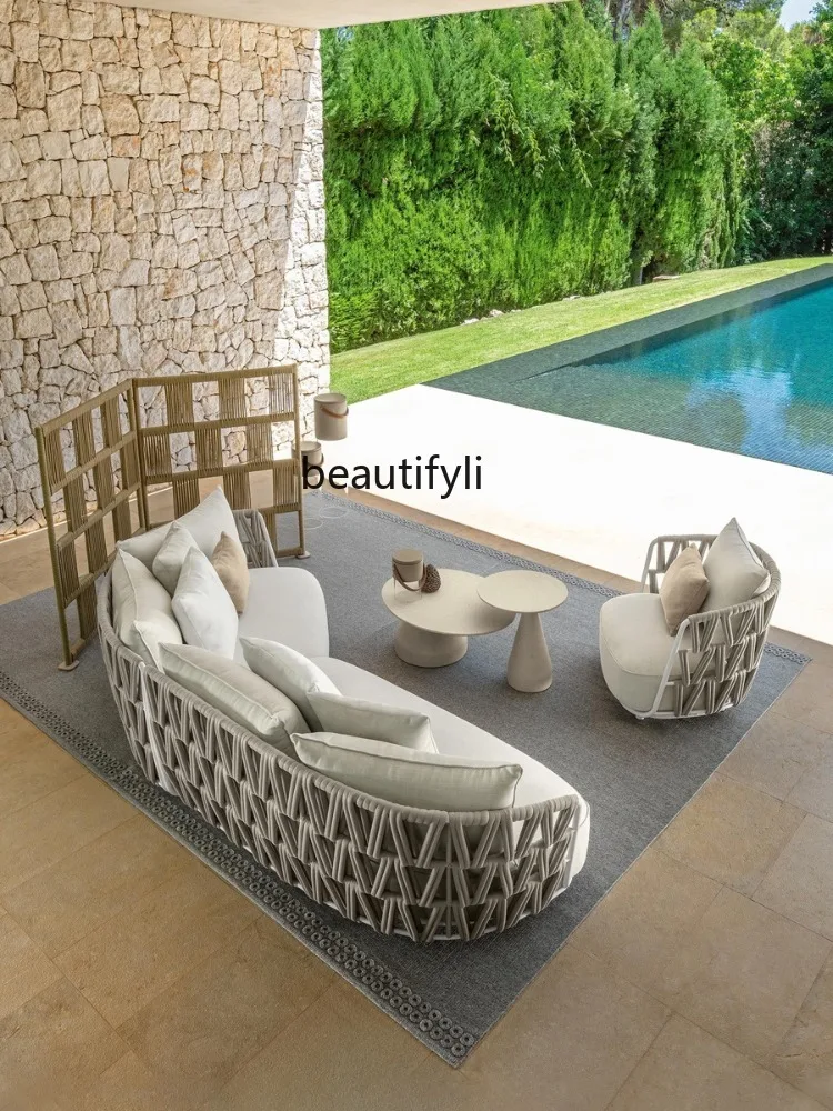 Outdoor Sofa Rattan Garden Leisure Waterproof and Sun Protection Chairs Furniture Aluminum Alloy Garden Outdoor Combination