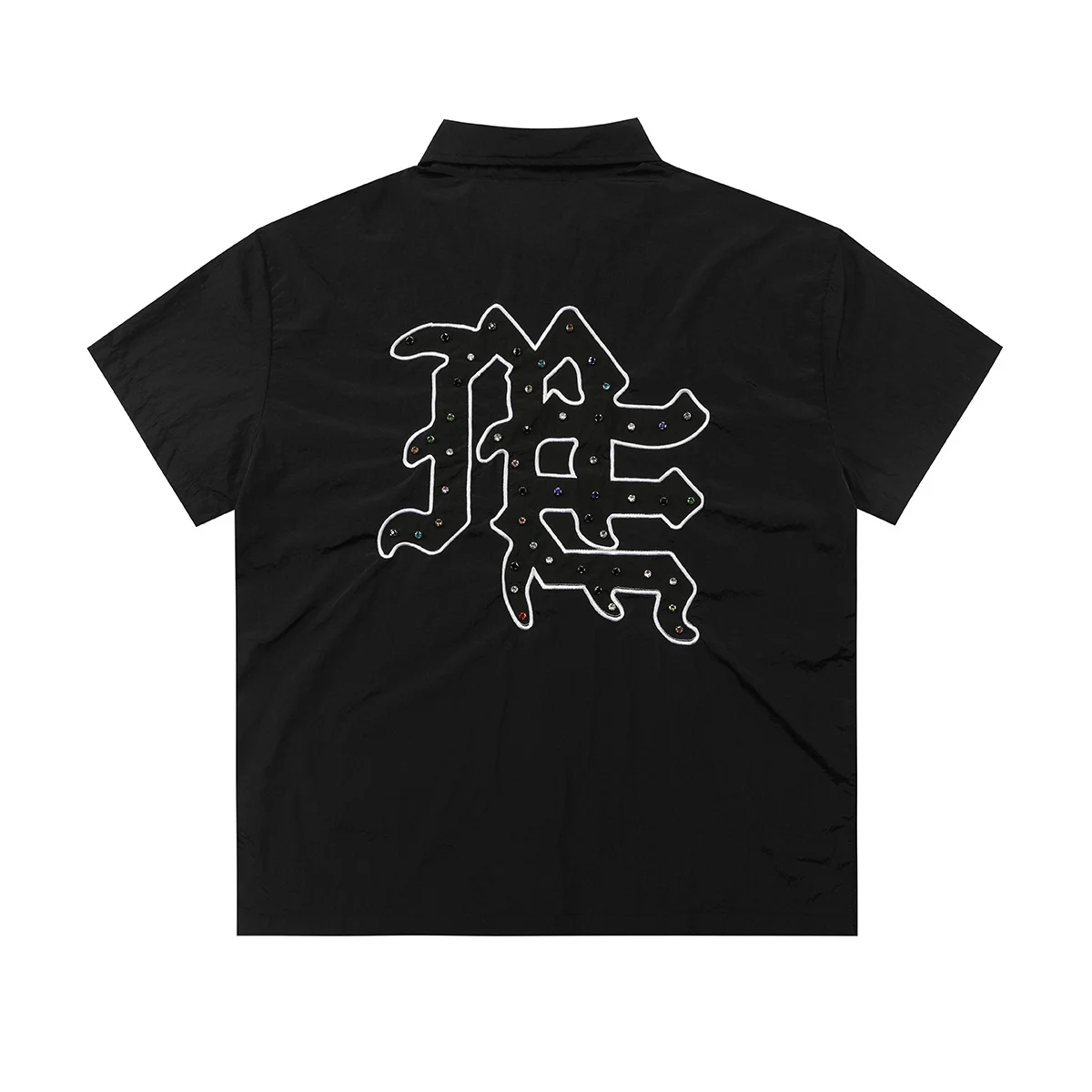 

MIXED EMOTION Zipper Cardigan T-shirt Embroidery Rhinestone Inlaid Men Women Short Sleeve Tops Tee