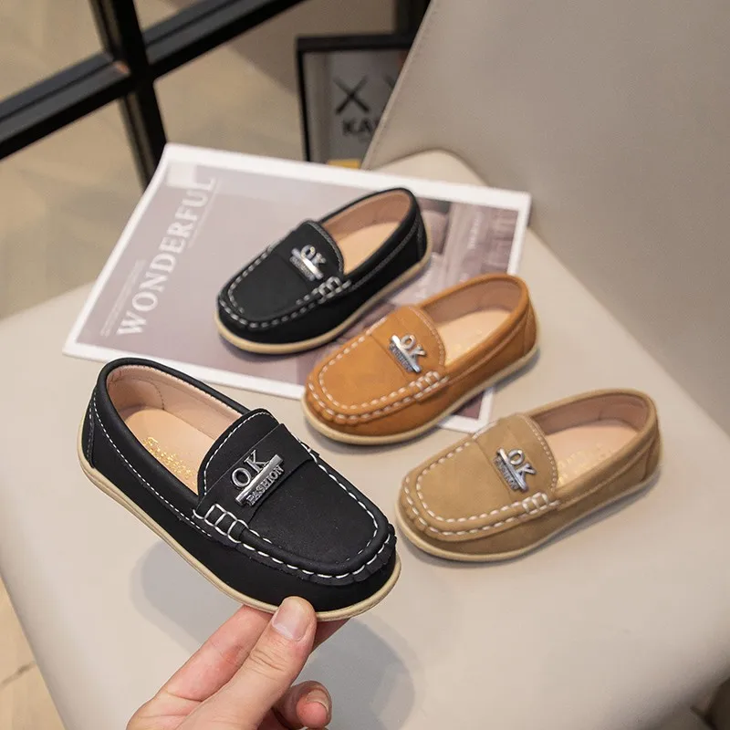 Hot Sale Retro Children's Bean Shoes Children Perform on Stage with Single Shoe Slip on Flats Shoes Suede Leather Kids Moccasins
