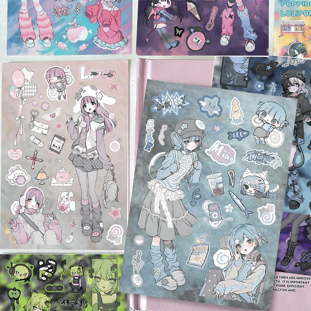16 Blatt Süße Asiatische Spicy Girl Anime Graffiti-Aufkleber Landmine Girl DIY-Spielzeug für Telefon, Flasche, Reisetasche – Detail 6