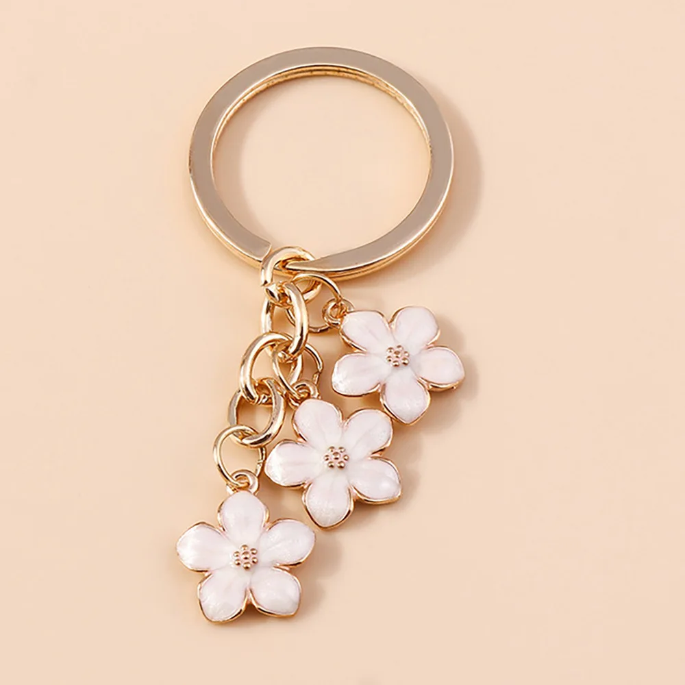 Cute Keychain Key Ring Blossoms Key Chains For Women Men Handbag Accessorie DIY Handmade Jewelry Gifts