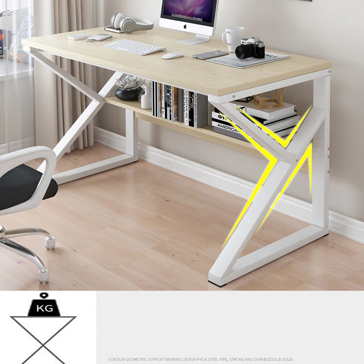 ！@Simple Modern Home Computer Desk Economical Study Desk Steel Z-leg Computer Desk with Lower Storage