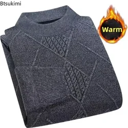 2024 Men's Autumn Winter Warm Sweater Solid Pullovers Male Thick Jumpers Knitwear Round Neck Casual Clothing Knitted Sweater Men