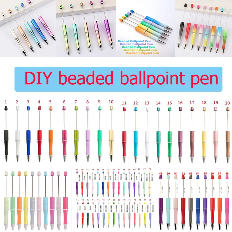 100Pcs Creative Plastic Beaded Ballpoint Pen Printable Beadable Pen DI...