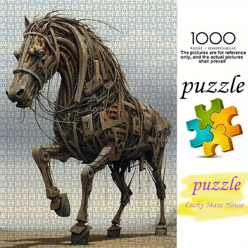 

DIY Paper Puzzle, Mechanical Horse, Steampunk, Cyberpunk, Metal Texture High-Quality White Card Material, Suitable for Parent