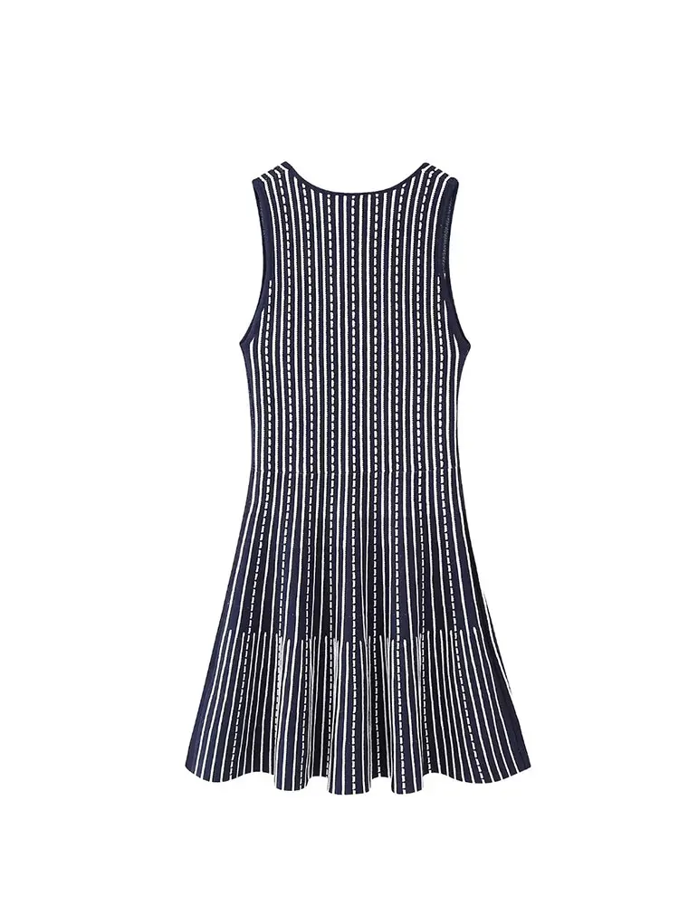 TRAF2023 Summer Woman Striped Knitted Mini Dress Fashion Sleeveless Square Neck Causal Slim Elegant Dresses