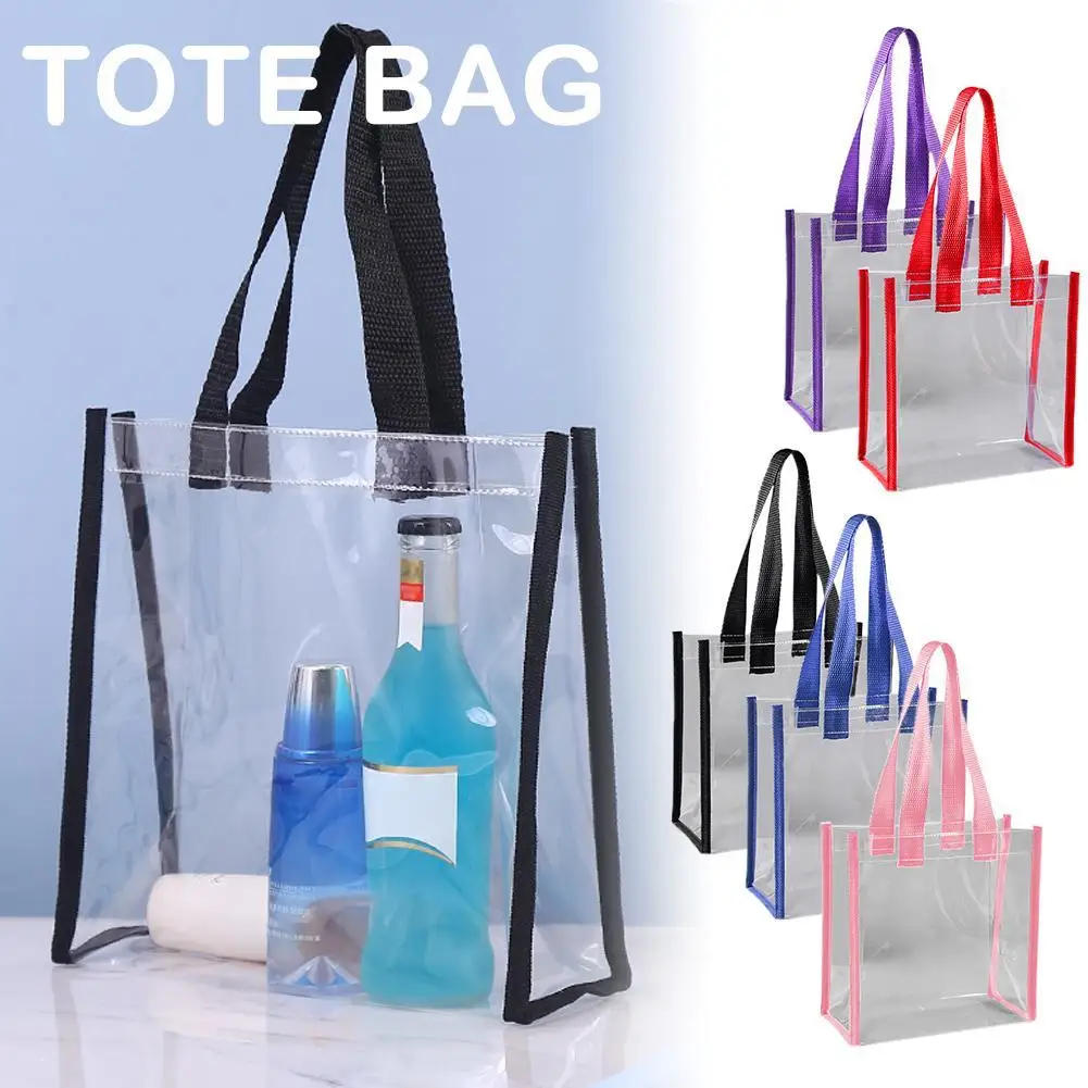 Women Clear Tote Bags Handbag Lightweight Plastic Tote Bag With Handle Waterproof PVC Transparent Shopping Bags Shoulder Handbag