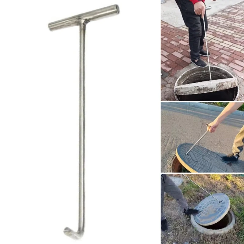 Manhole Cover Hook Heavy Duty Steel Manhole T Hook Manhole Lift Hook T Hook Pull Hook for Opening Manhole Cover