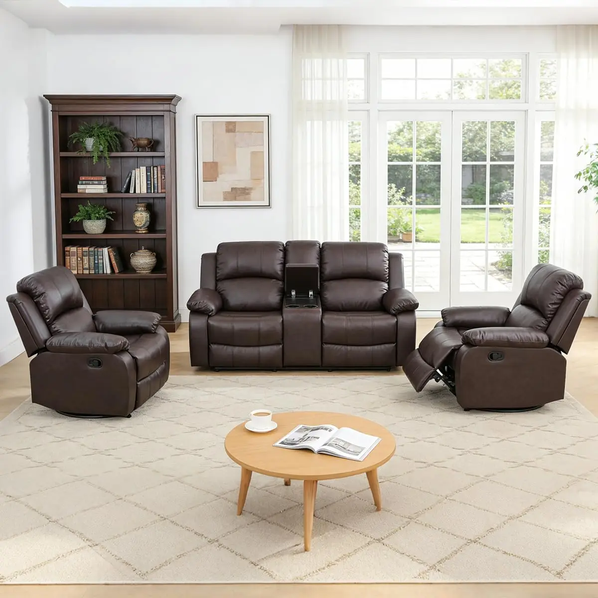 

Faux Leather Recliner Sofa Set, Living Room Furniture Sets, Manual Reclining Couch Set, Reclining Loveseat and 2, Customized