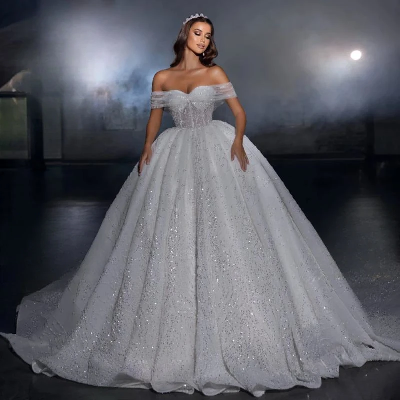 Querida frisada vestidos de casamento para mulheres, vestido de noiva princesa, vestido de querida, trem tribunal plus size, SM67, 2024