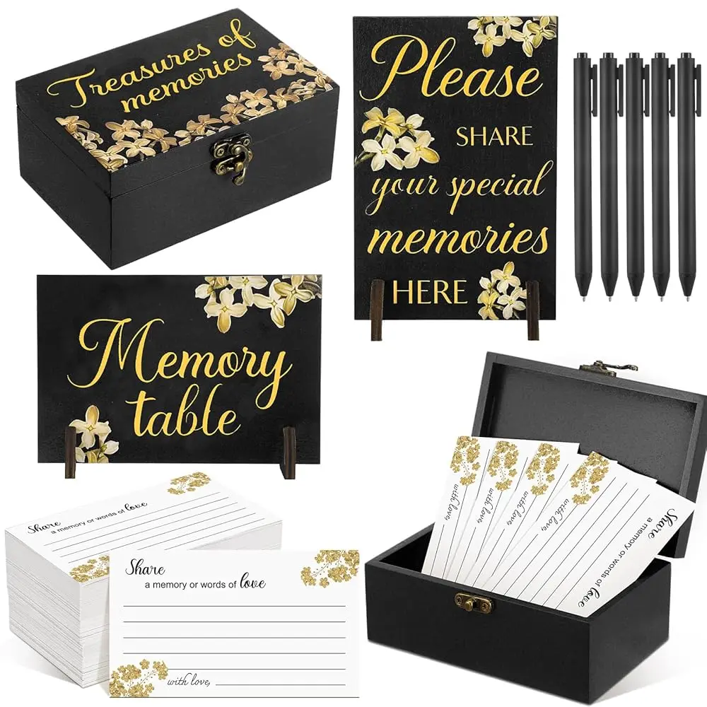 

Набор из 112 карточек для памяти о жизни с коробкой, 2 деревянные таблички с 4 держателями и 5 ручками, для выражения соболезнования